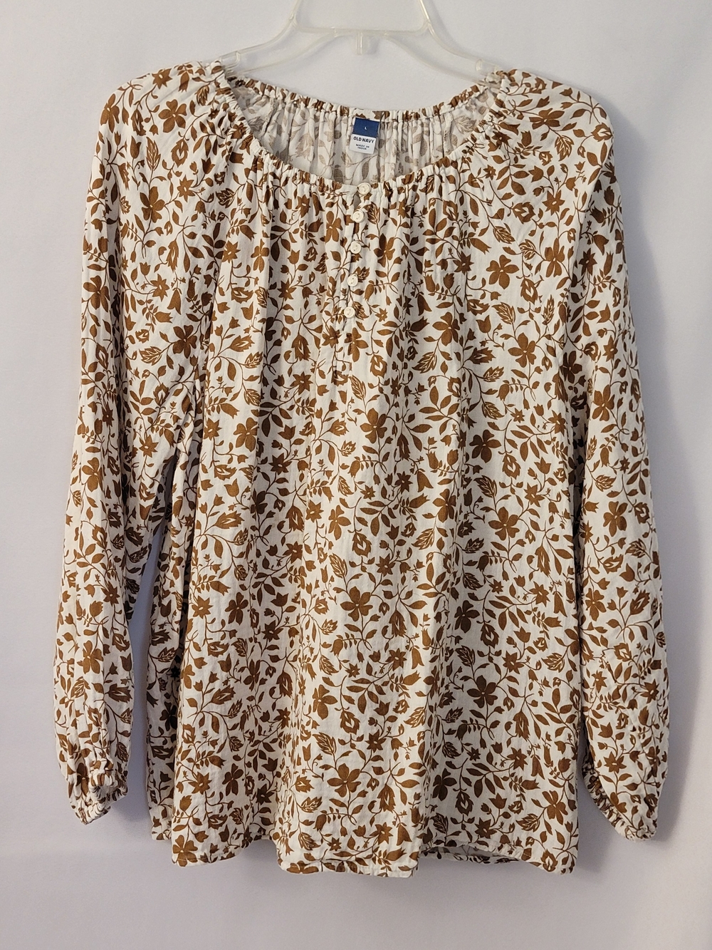 Old Navy Cream & Brown Floral Peasant Blouse Size L